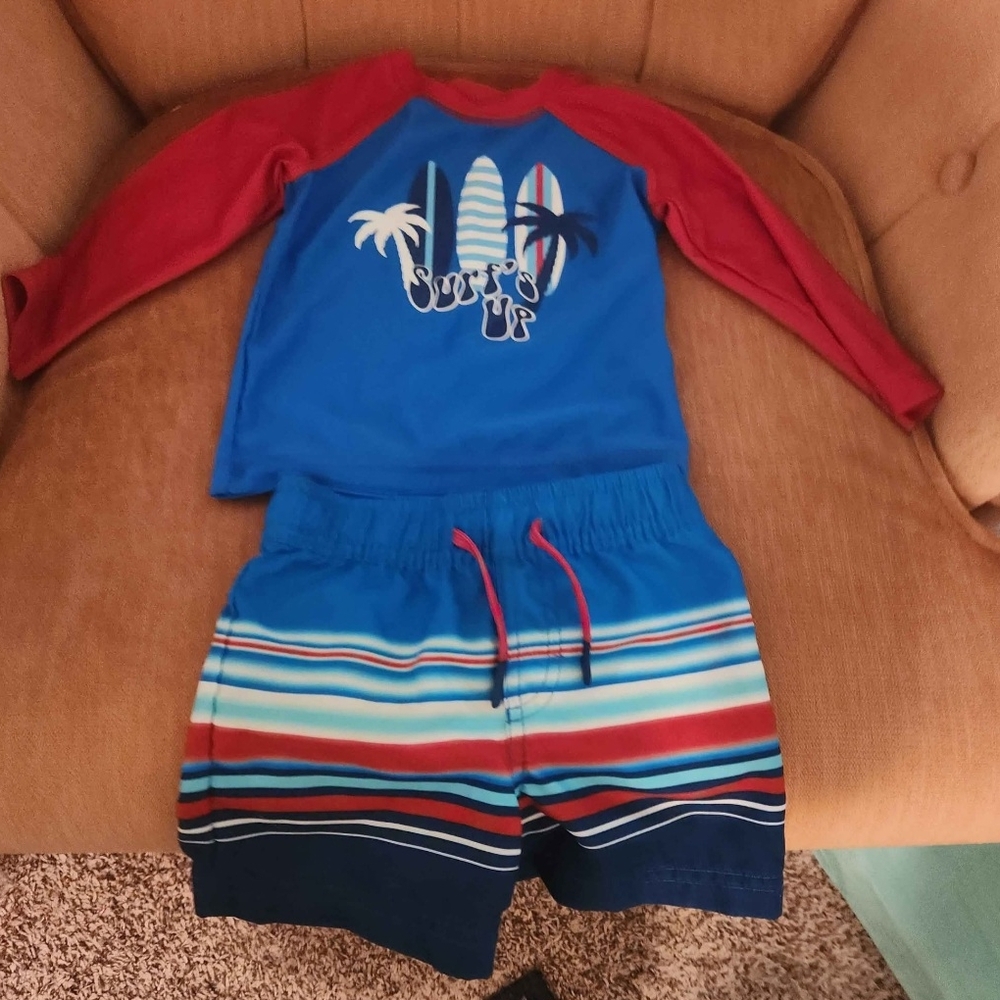 Surf Up Kids Bathing Suit - Blue & Red